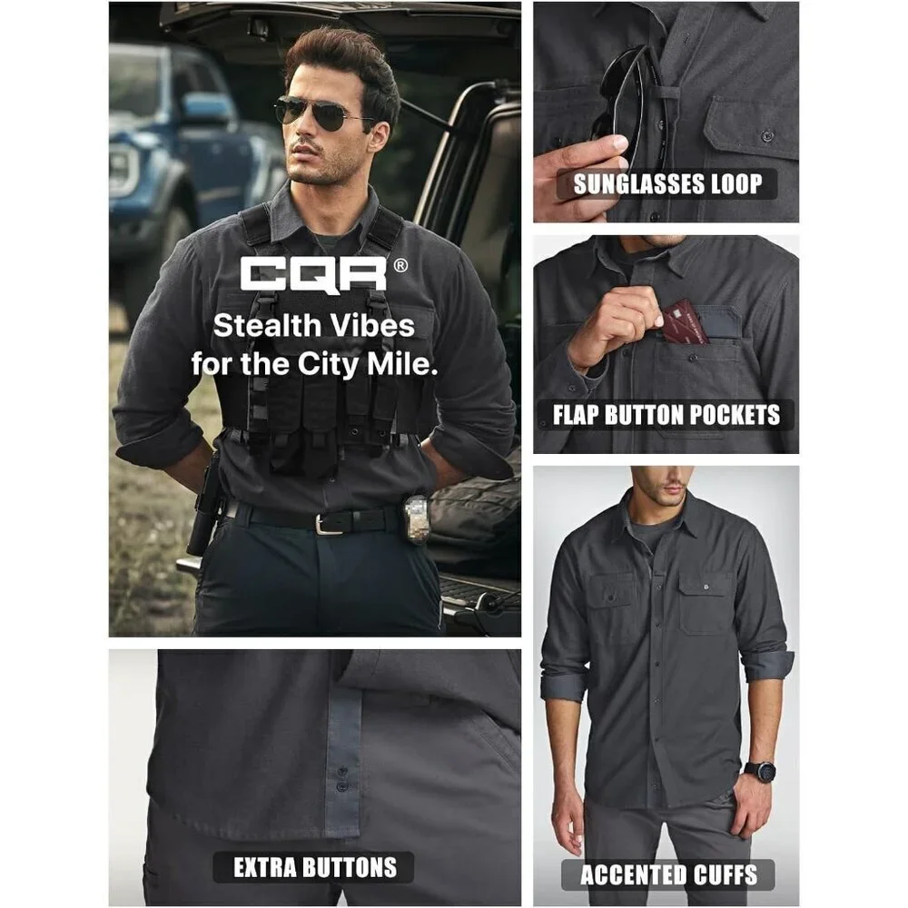🆕Mens Solid Charcoal Cotton Flannel Shirt Long Sleeve Casual Outdoor Plaid